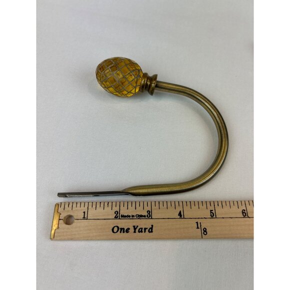 Pineapple Drapery Holdbacks Set Of 2 Amber Mosaic Glass & Brass Curtain - Picture 7 of 8